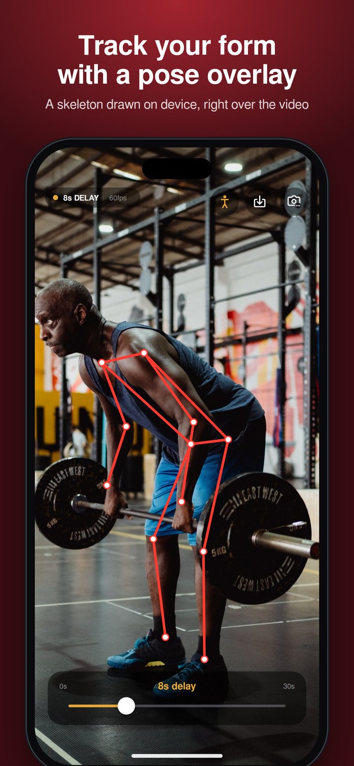 Pose skeleton overlay on a weightlifter mid deadlift