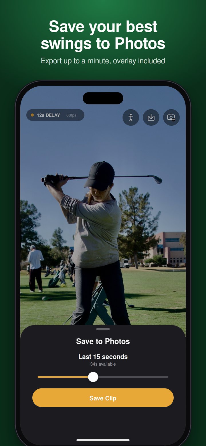 Save to Photos export sheet over a golf swing